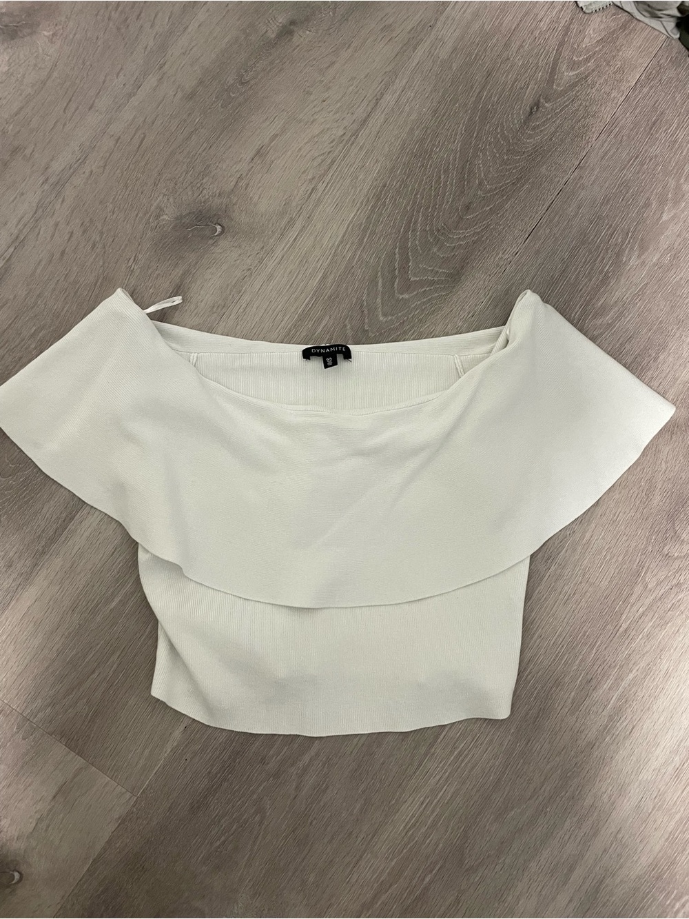 Dynamite White Off-Shoulder Ruffle Crop Top